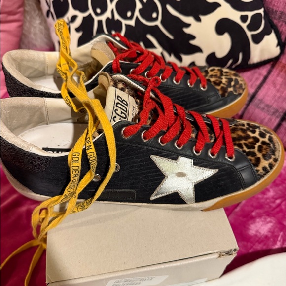 Golden Goose Shoes - Women’s Golden Goose Black and Red Sneakers with Leopard Print